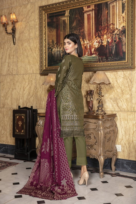 Picture of Ellena - Embroidered Jacquard Shirt & Duppata - Available at Raja Sahib