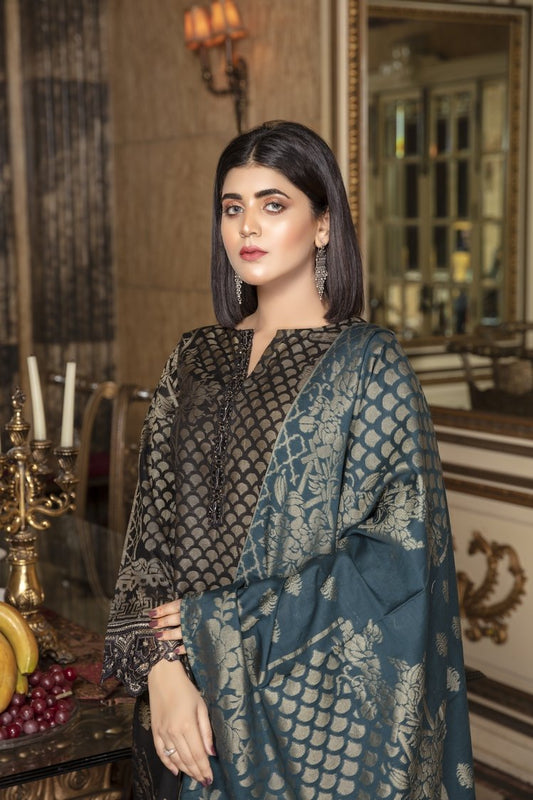 Picture of Ellena - Embroidered Jacquard Shirt & Duppata - Available at Raja Sahib