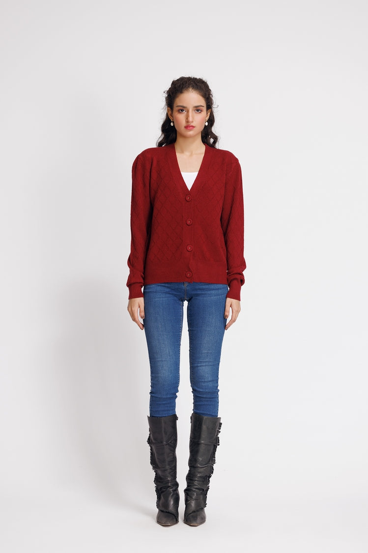 Picture of Ellena - V-Neck Cardigan Sweater - Available at Raja Sahib