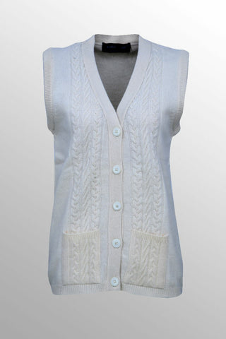 Women's V-Neck Merino Wool Blend Sleeveless Cardigan Sweater Off White