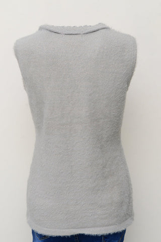 Women's V-Neck Merino Wool Blend Sleeveless Cardigan Sweater Grey