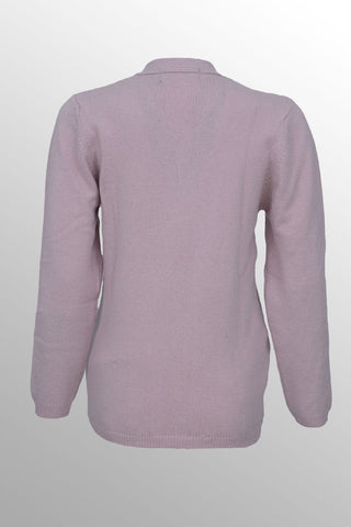 Women's V-Neck Merino Wool Blend Full Sleeves Cardigan Sweater Misty Rose