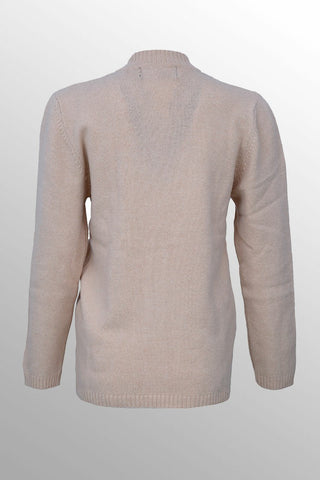 Women's V-Neck Merino Wool Blend Full Sleeves Cardigan Sweater Cream
