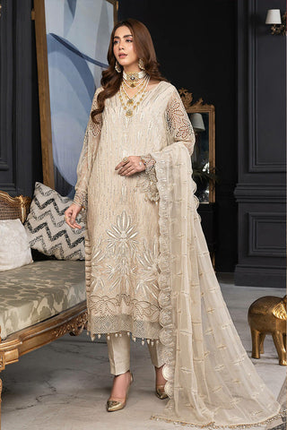 D 019 Ivory Luxury Formal Embroidered Chiffon Collection