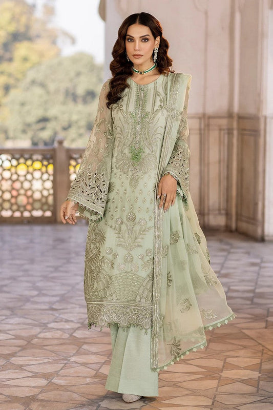 Picture of Flossie - 04 LUSTER GREEN Safeera Embroidered Chiffon Collection Vol 13 - Available at Raja Sahib