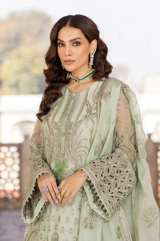 Picture of Flossie - 04 LUSTER GREEN Safeera Embroidered Chiffon Collection Vol 13 - Available at Raja Sahib