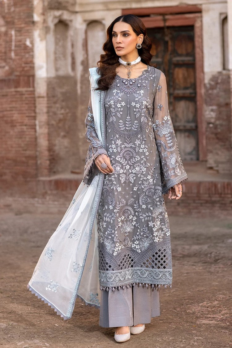 Picture of Flossie - 08 STORMY GREY Safeera Embroidered Chiffon Collection Vol 13 - Available at Raja Sahib