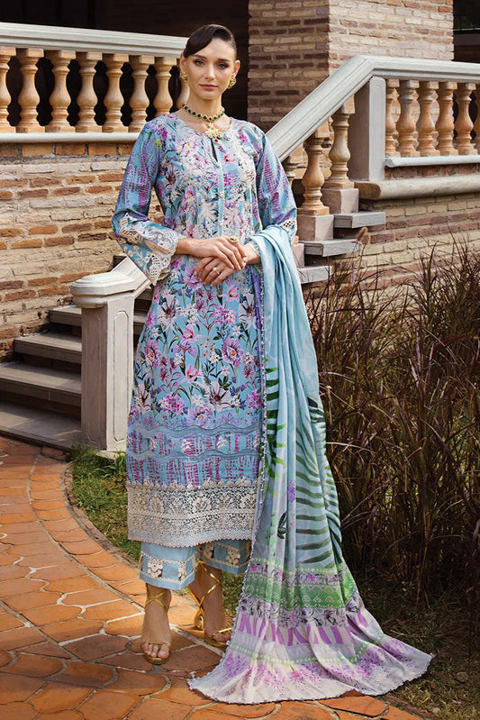 Picture of Elaf - ECT 3A Ocean Blue Print Chikankari Collection - Available at Raja Sahib