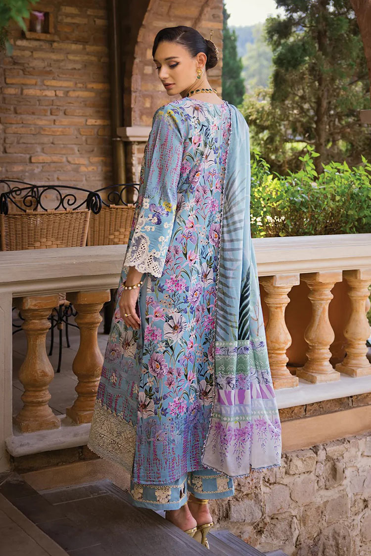 Picture of Elaf - ECT 3A Ocean Blue Print Chikankari Collection - Available at Raja Sahib