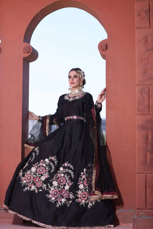 Picture of Maryam Malik Luxury Pret - Anaarkali (Black Pishwas + Dupatta With Front Motfis) - Available at Raja Sahib