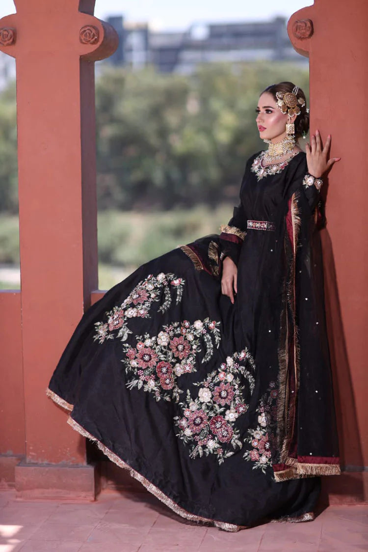 Picture of Maryam Malik Luxury Pret - Anaarkali (Black Pishwas + Dupatta With Front Motfis) - Available at Raja Sahib