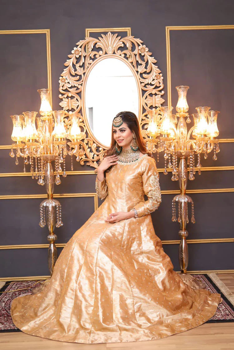 Picture of Maryam Malik Luxury Pret - Aurous Golden (Only Pishwaas With Tilla Embroidery) - Available at Raja Sahib