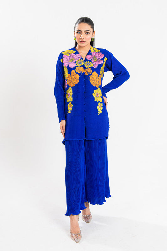 Picture of Maria Osama Khan - Claire Pleated Silk Collection - Azure - Available at Raja Sahib