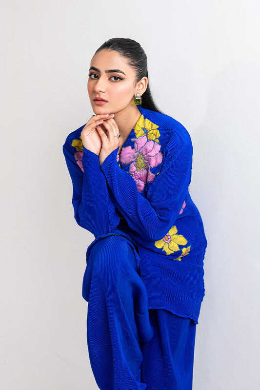 Picture of Maria Osama Khan - Claire Pleated Silk Collection - Azure - Available at Raja Sahib