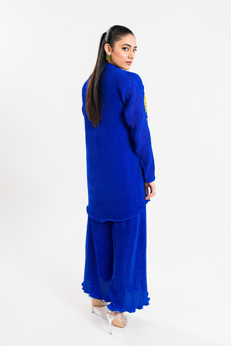 Picture of Maria Osama Khan - Claire Pleated Silk Collection - Azure - Available at Raja Sahib