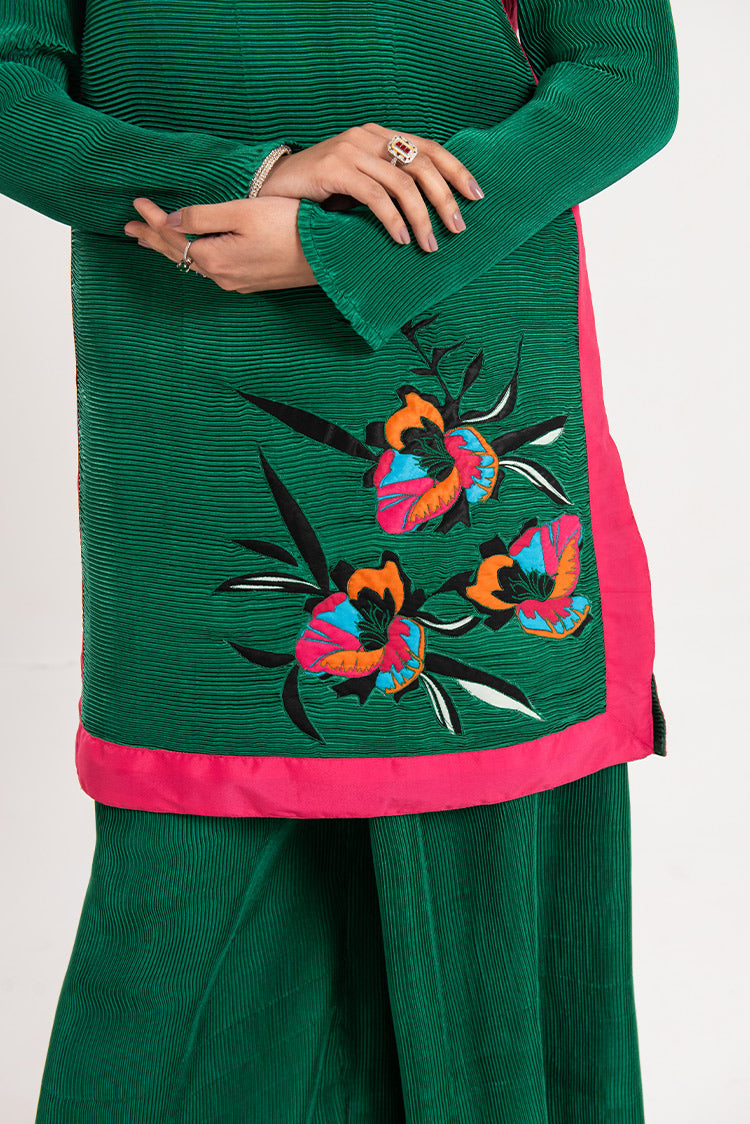 Picture of Maria Osama Khan - Claire Pleated Silk Collection - Ivy - Available at Raja Sahib