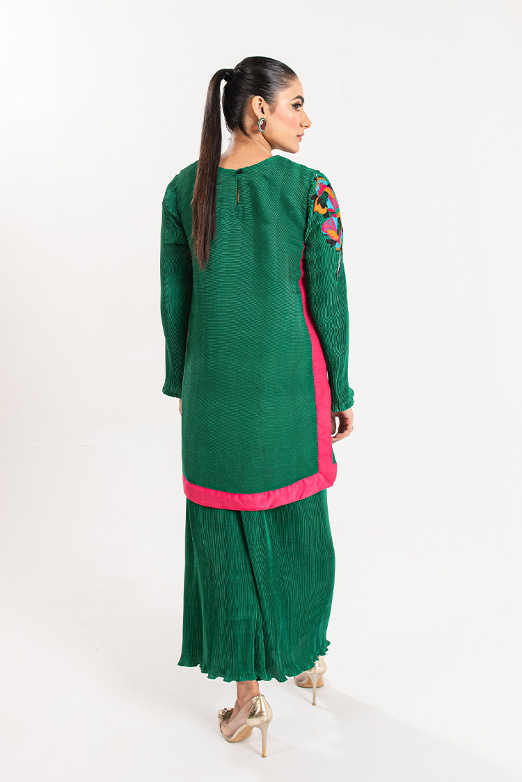 Picture of Maria Osama Khan - Claire Pleated Silk Collection - Ivy - Available at Raja Sahib