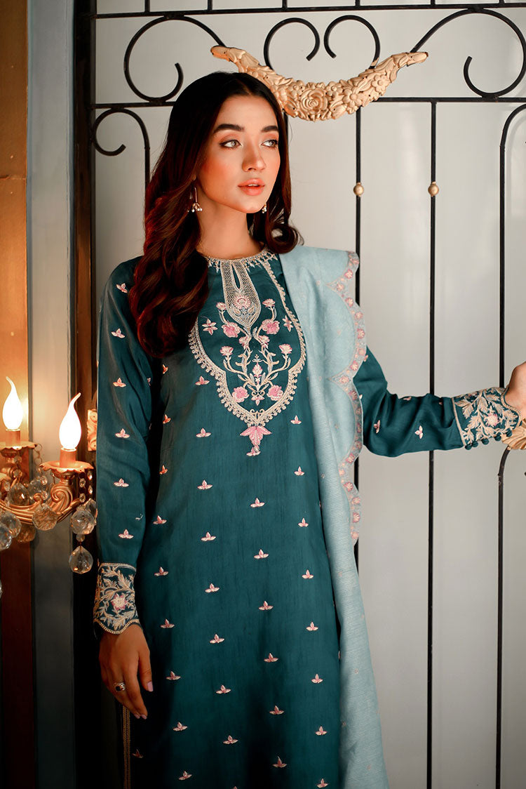 Picture of Shanyera - D1-Peacock Allure Aria Winter Pret Collection - Available at Raja Sahib