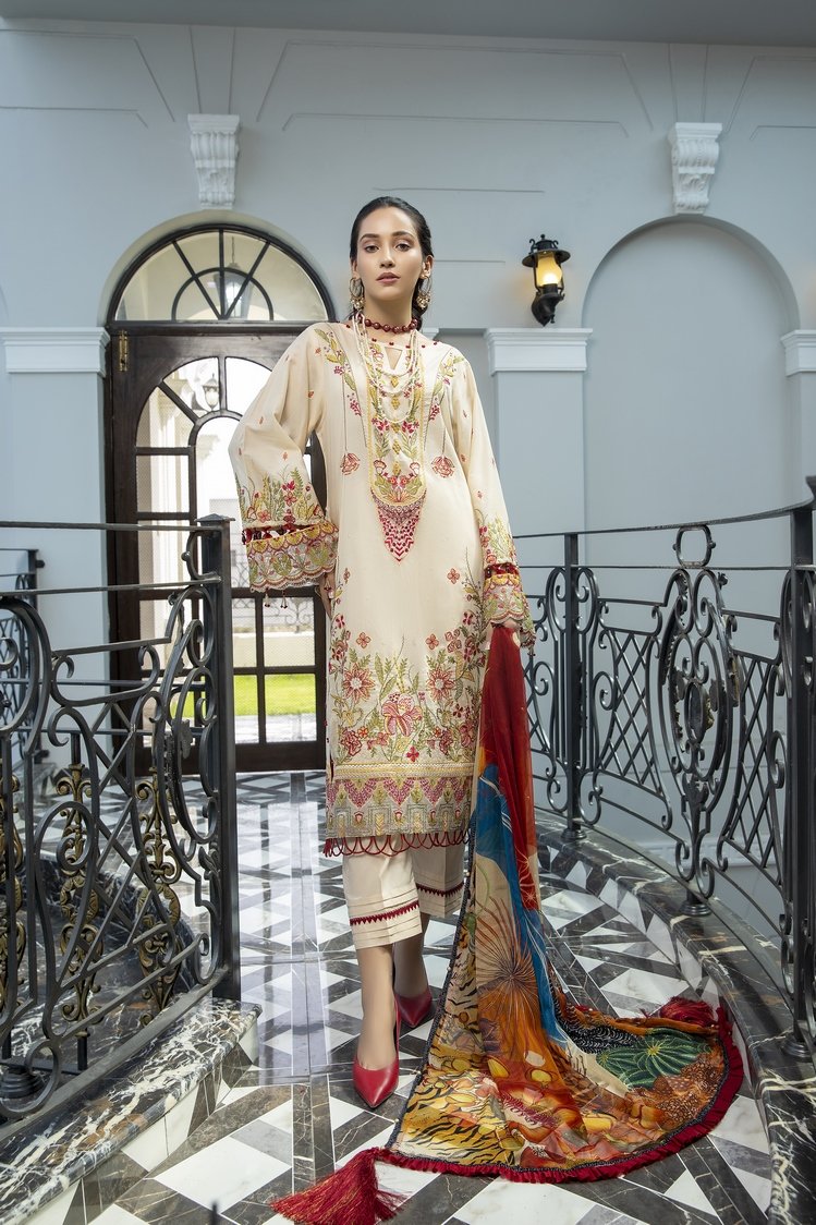 Picture of Ellena - LV3-10-Mahzarin Premium Embroidered Lawn Collection - Available at Raja Sahib