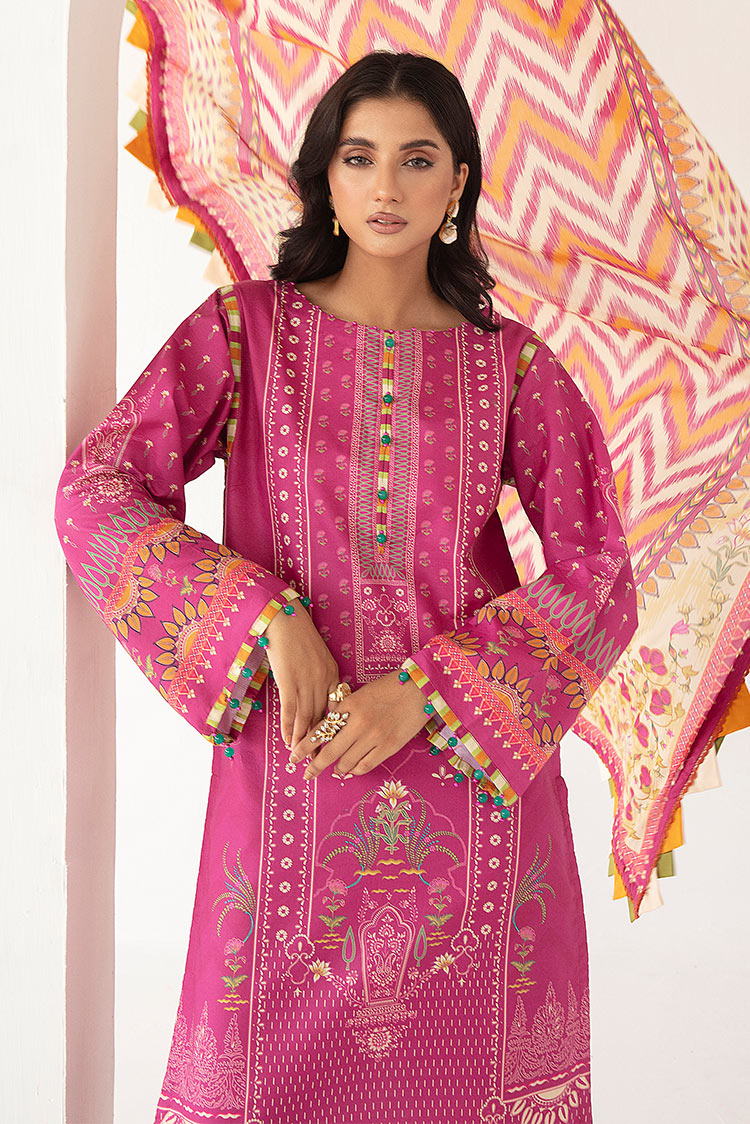 Picture of 3-PC Unstitched Digital Printed Lawn Suit - Available at Raja Sahib