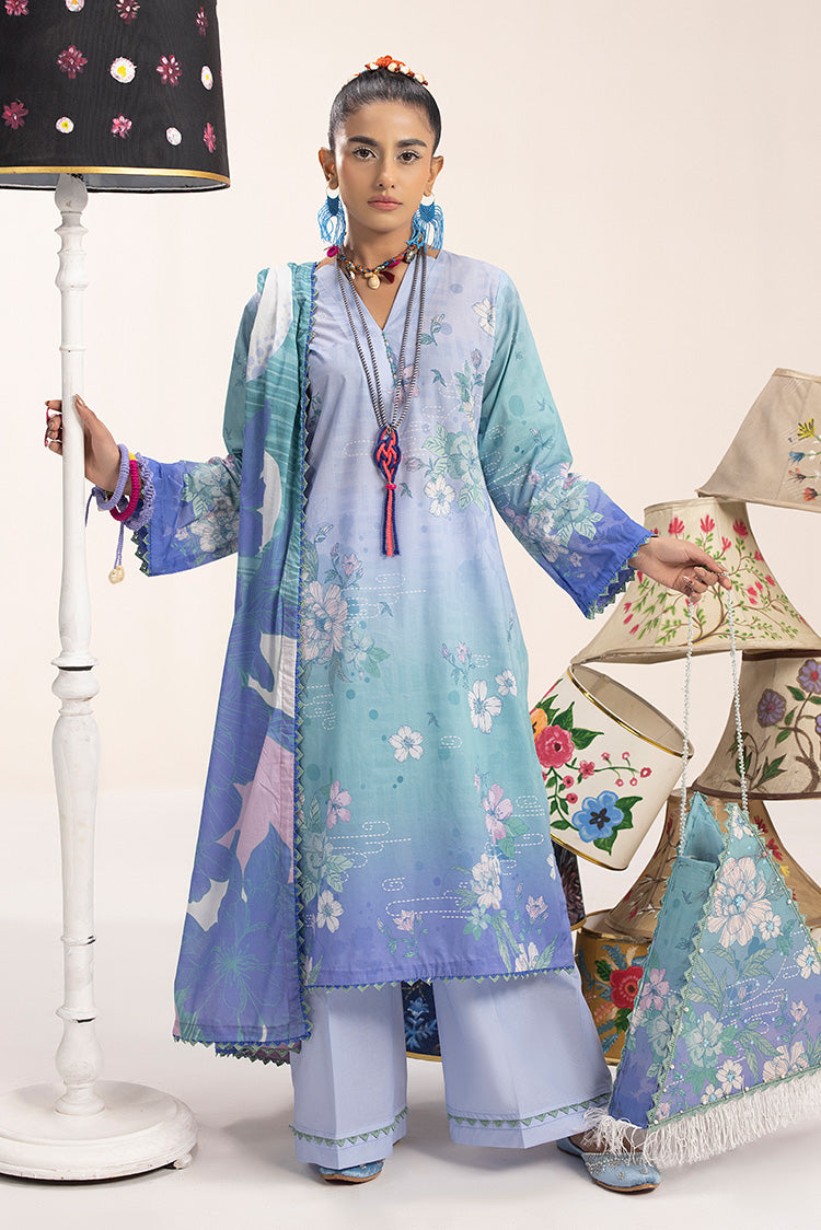 Picture of 3-PC Unstitched Digital Printed Lawn Suit - Available at Raja Sahib