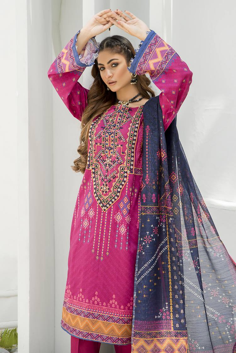 Picture of 3-PC Stitched Lawn Suit - Available at Raja Sahib