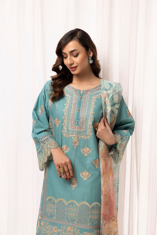 Picture of Ellena - 3-PC Stitched Embroidered Cambric Cotton Suit - Available at Raja Sahib