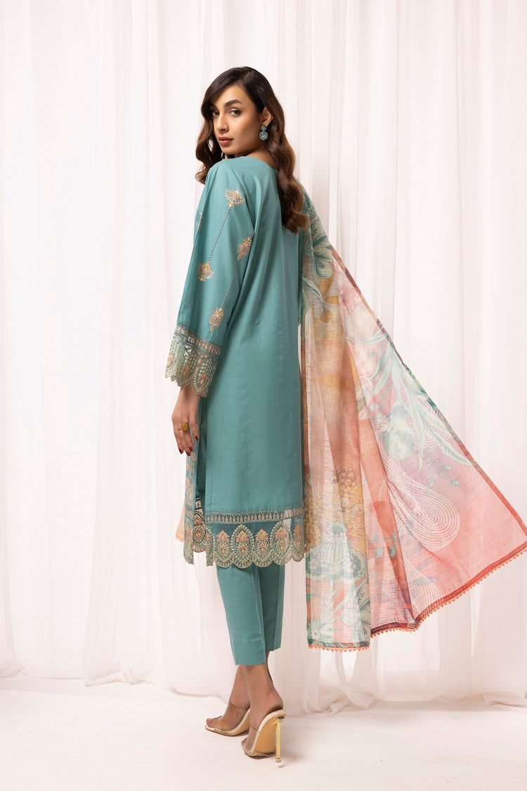 Picture of Ellena - 3-PC Stitched Embroidered Cambric Cotton Suit - Available at Raja Sahib