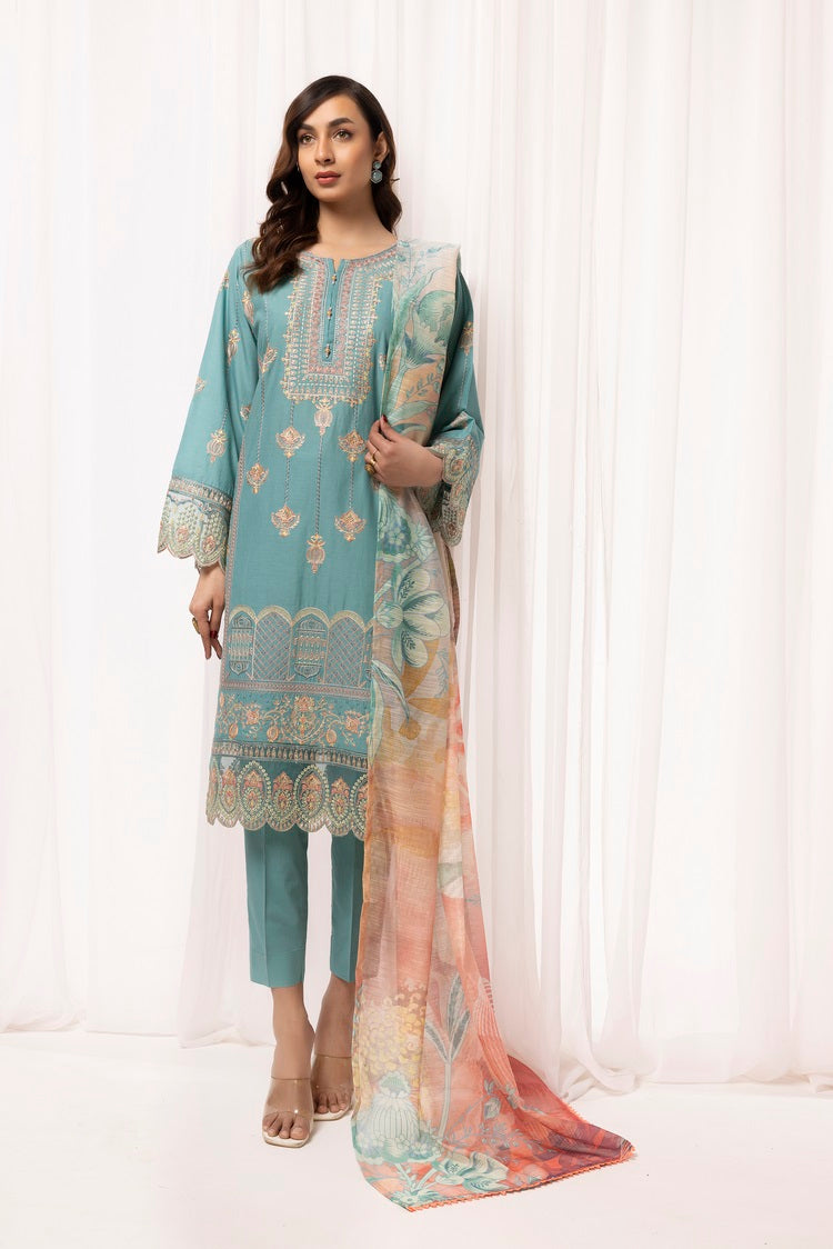 Picture of Ellena - 3-PC Stitched Embroidered Cambric Cotton Suit - Available at Raja Sahib