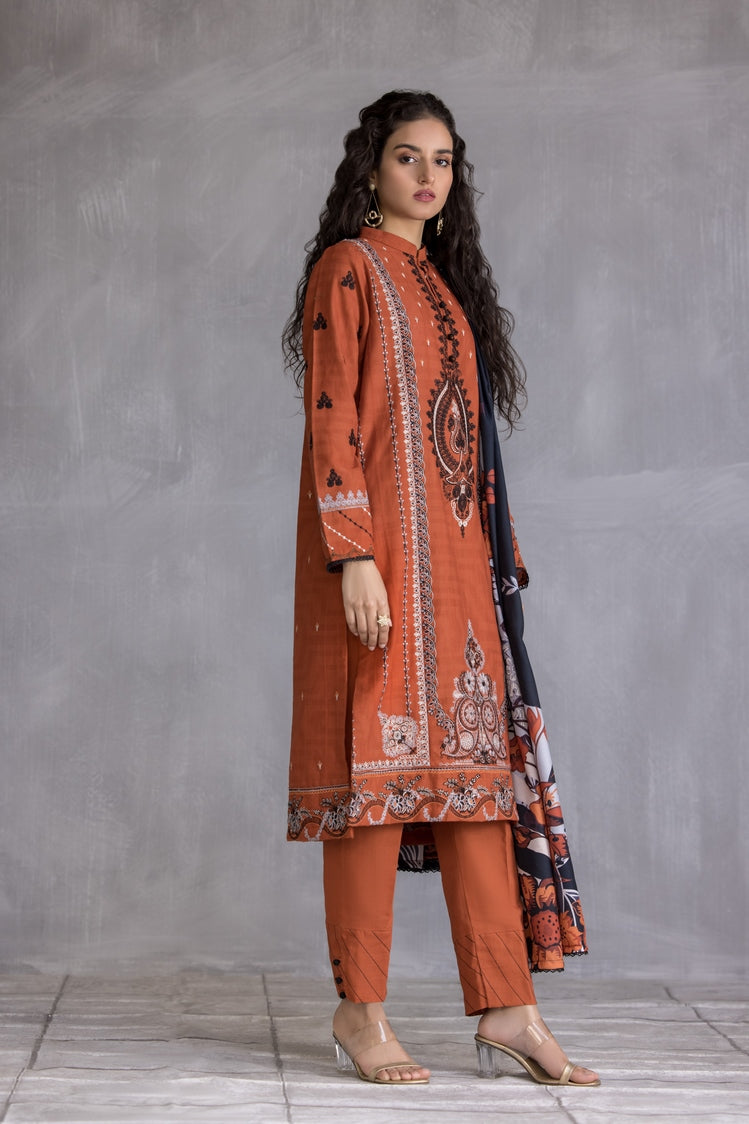 Picture of Ellena - 3-PC Stitched Embroidered Slub Khaddar Suit - Available at Raja Sahib