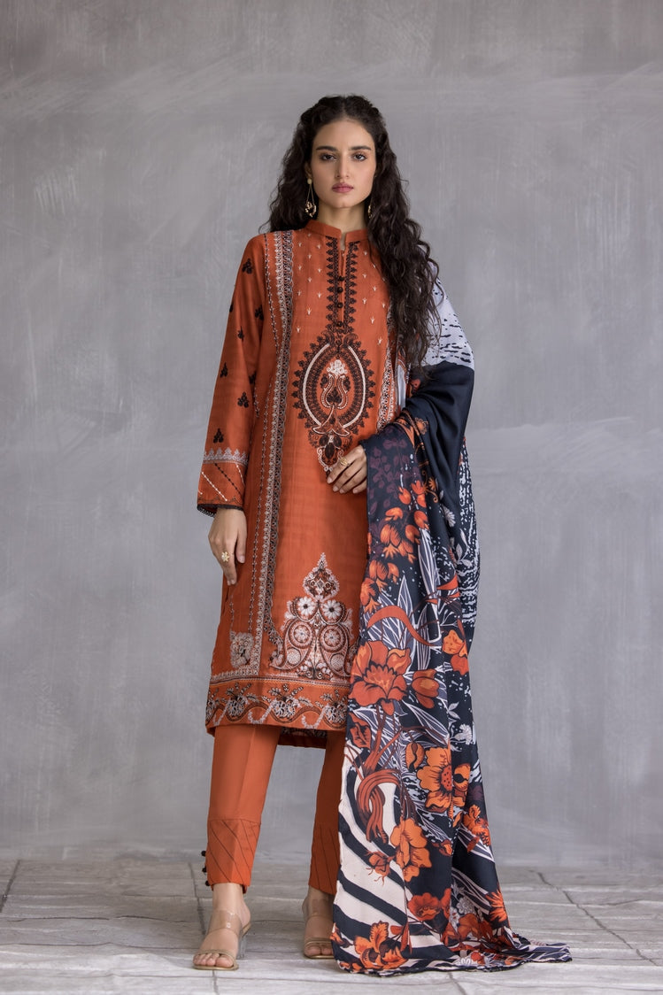 Picture of Ellena - 3-PC Stitched Embroidered Slub Khaddar Suit - Available at Raja Sahib