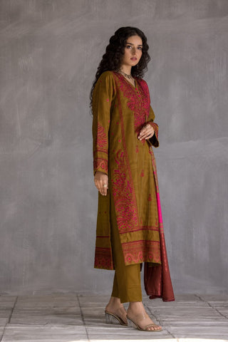 Picture of Ellena - 3-PC Stitched Embroidered Slub Khaddar Suit - Available at Raja Sahib