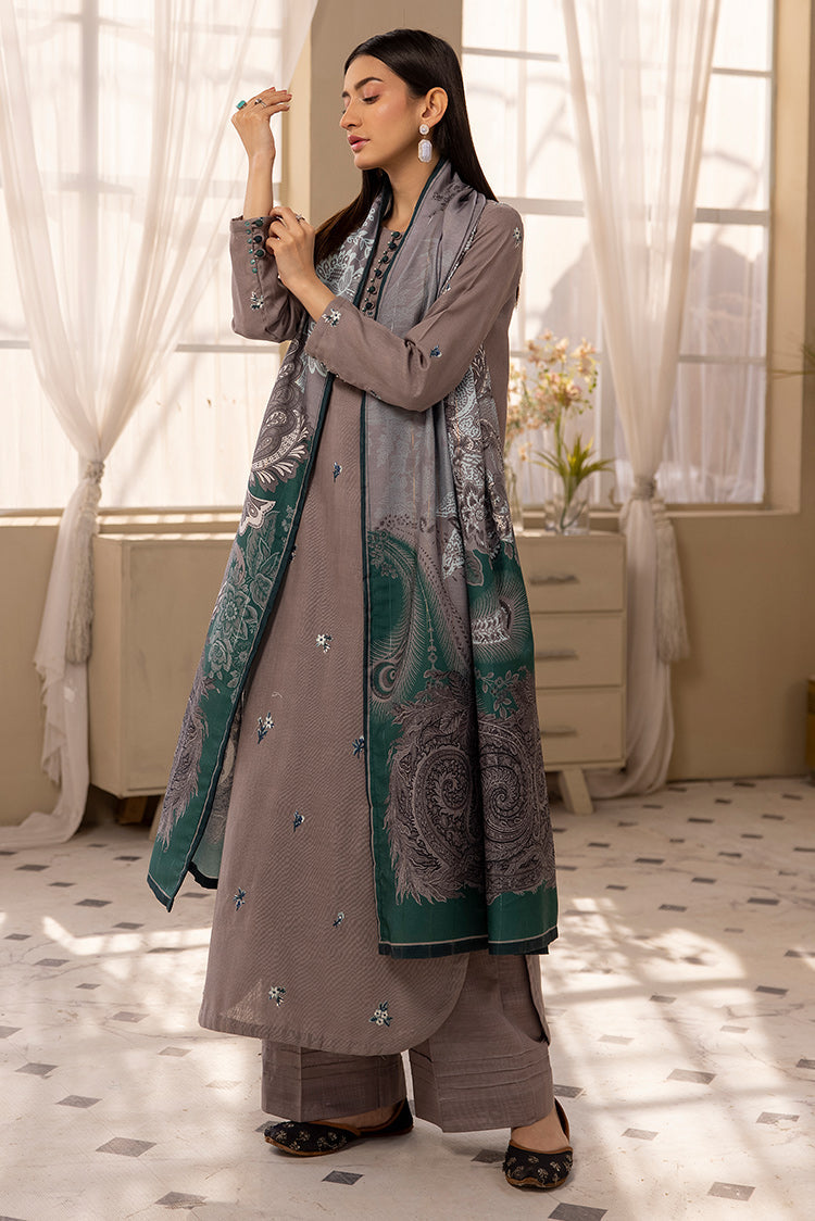 Picture of 3-PC Stitched Embroidered Khaddar Suit - Available at Raja Sahib