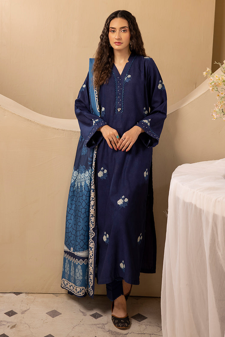 Picture of 3-PC Stitched Embroidered Khaddar Suit - Available at Raja Sahib