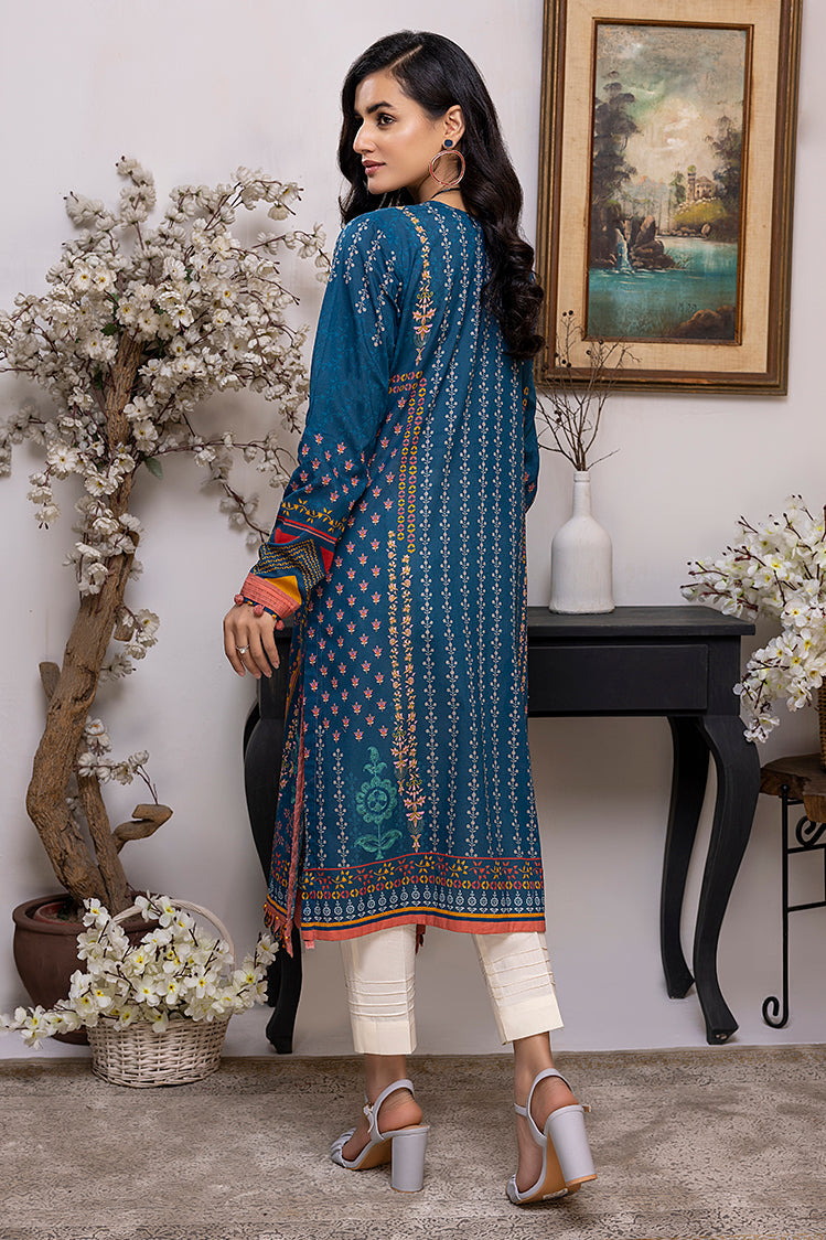 Picture of Ellena - EY-06 Peacock Blue Digital Printed Lawn Jacquard Kurti Collection Vol-1 - Available at Raja Sahib