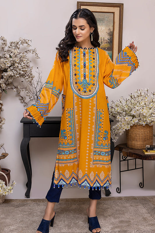 Picture of Ellena - EY-08 Bright Canary Digital Printed Lawn Jacquard Kurti Collection Vol-1 - Available at Raja Sahib