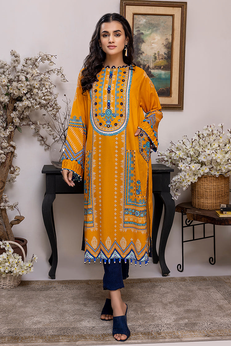 Picture of Ellena - EY-08 Bright Canary Digital Printed Lawn Jacquard Kurti Collection Vol-1 - Available at Raja Sahib