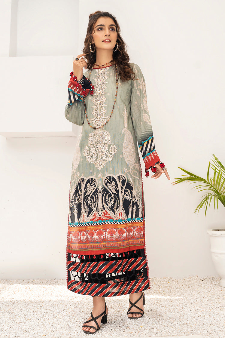 Picture of Ellena - Cloudy Grey EY-L1-2-05 Embroidered Jacquard Kurti - Available at Raja Sahib