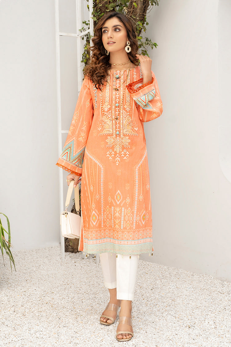 Picture of Ellena - Ellena Peach Vibe EY-L1-2-07 Embroidered Jacquard Kurti - Available at Raja Sahib