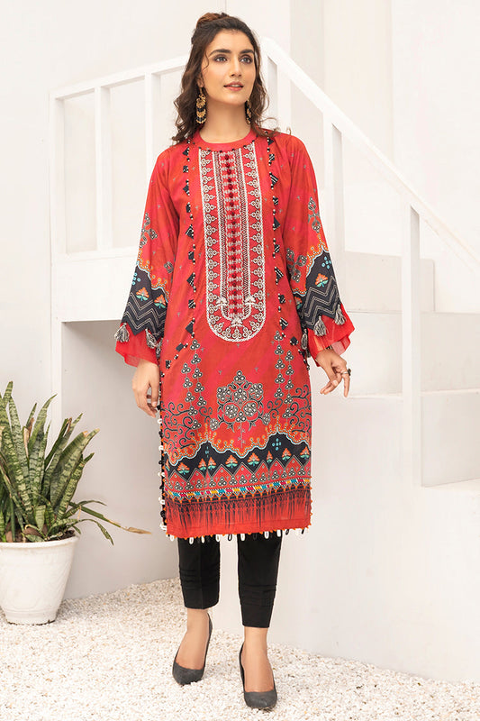 Picture of Ellena - Rogue Red EY-L1-2-08 Embroidered Jacquard Kurti - Available at Raja Sahib