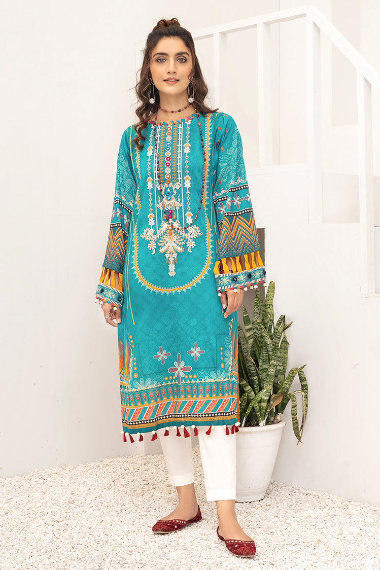 Picture of Ellena - Teal Crush EY-L1-2-09 Embroidered Jacquard Kurti - Available at Raja Sahib