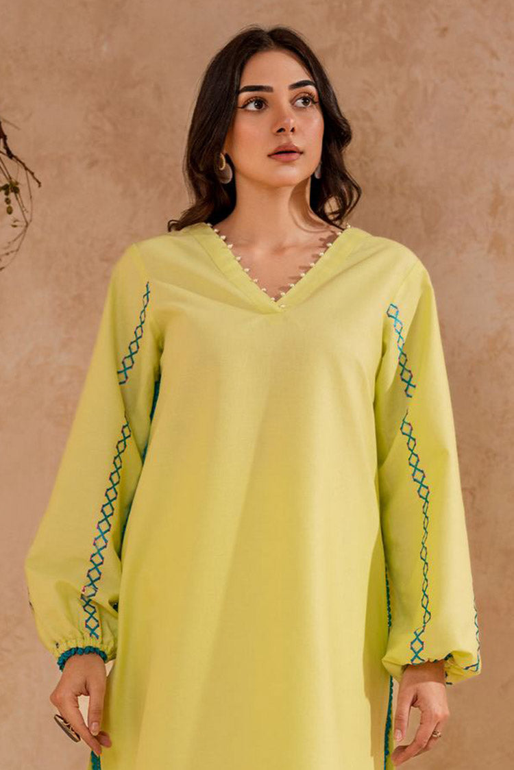 Picture of Fozia Khalid - FK Basics Collection - Lime Green Tunic - Available at Raja Sahib