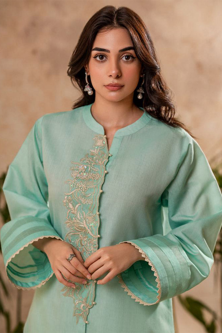 Picture of Fozia Khalid - FK Basics Collection - Aqua Mint Tunic - Available at Raja Sahib