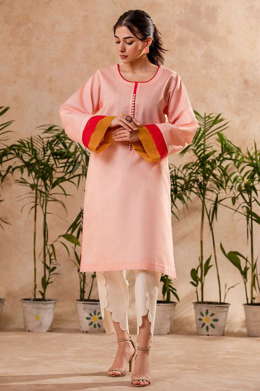 Picture of Fozia Khalid - FK Basics Collection - Blush Pink Tunic - Available at Raja Sahib