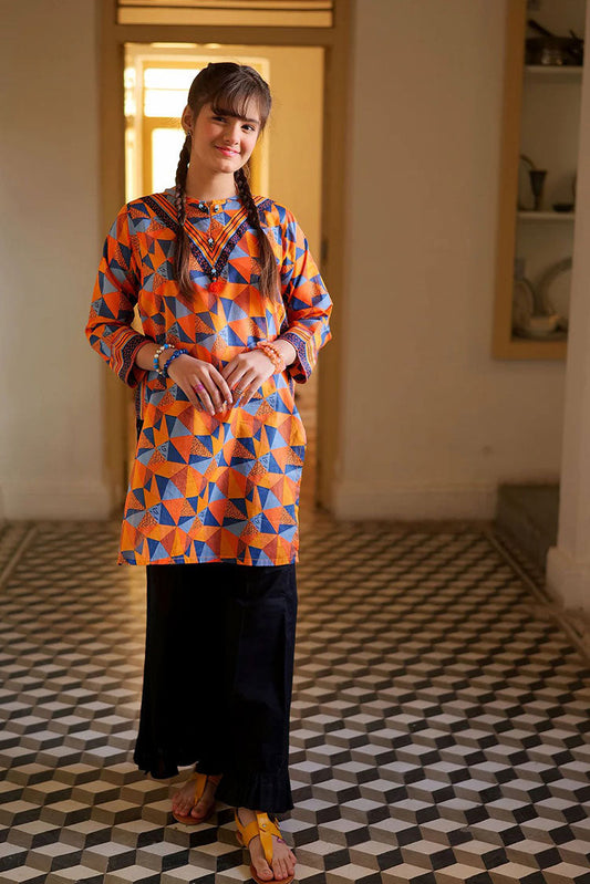 Picture of Senorita - GAA-02146 | ORANGE & MULTICOLOR | CASUAL KURTA | COTTON LAWN PRINT - Available at Raja Sahib