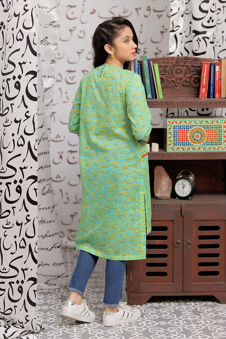 Picture of Senorita - GAA-02149 | SEA GREEN & YELLOW | CASUAL KURTA | COTTON LAWN PRINT - Available at Raja Sahib