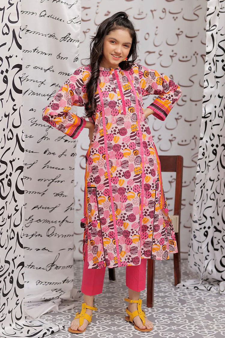 Picture of Senorita - GAA-02151 | LIGHT PINK & MULTICOLOR | CASUAL KURTA | COTTON LAWN PRINT - Available at Raja Sahib