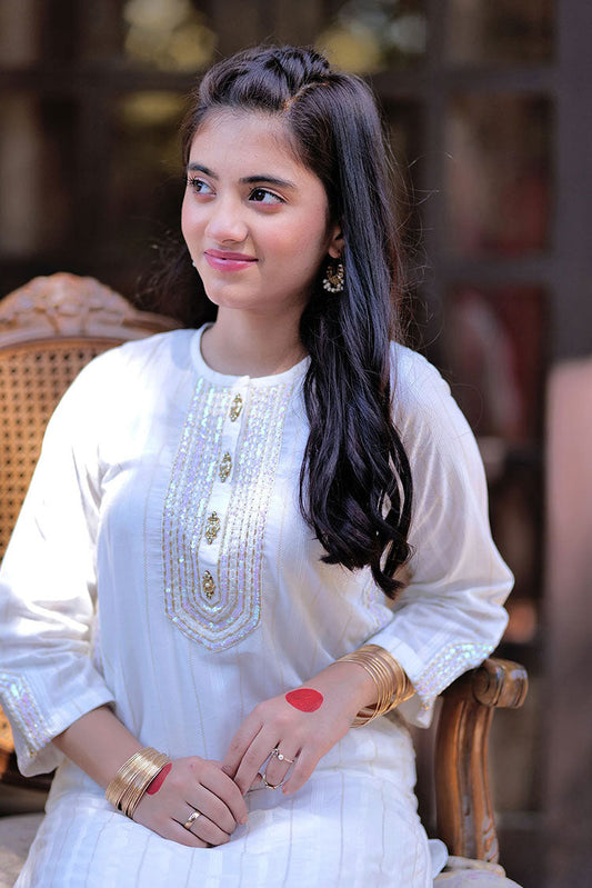 Picture of Senorita - GAA-02332 | White | Casual Kurta | Cotton Dobby - Available at Raja Sahib