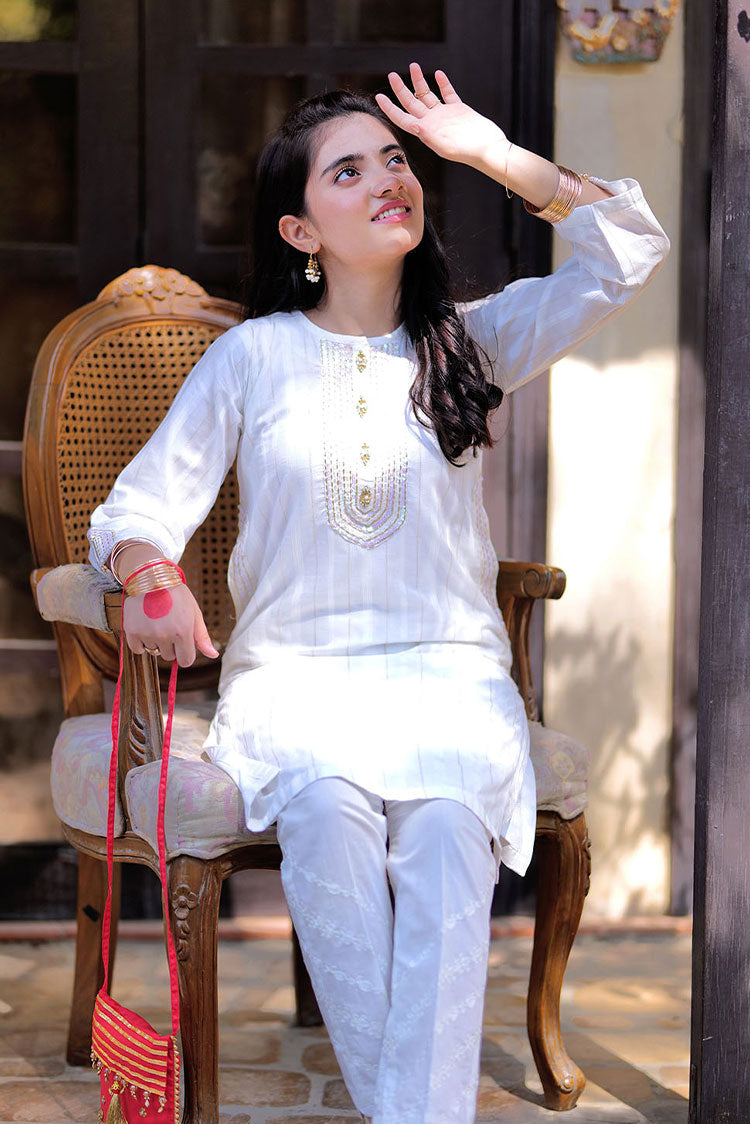 Picture of Senorita - GAA-02332 | White | Casual Kurta | Cotton Dobby - Available at Raja Sahib