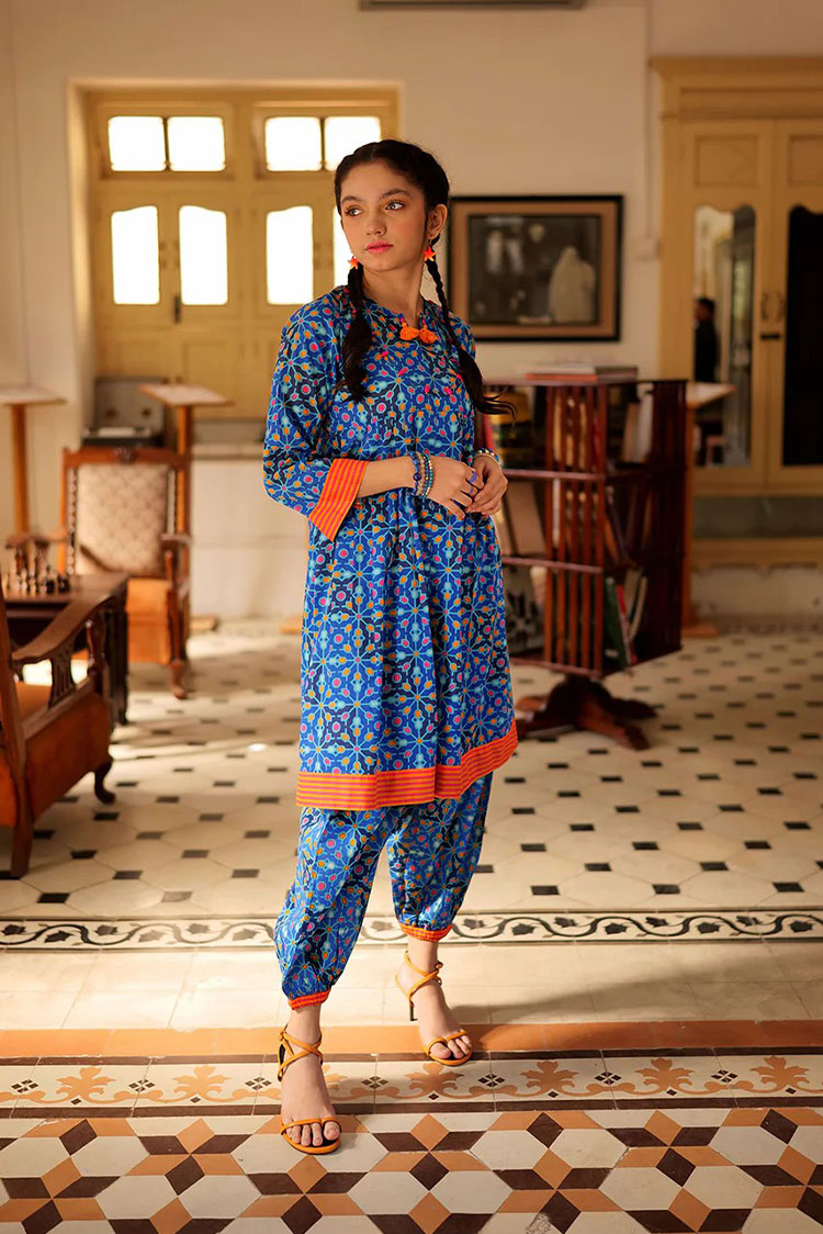 Picture of Senorita - GAC-02155 | BLUE & MULTICOLOR | CASUAL 2 PIECE SUIT | COTTON LAWN PRINT - Available at Raja Sahib